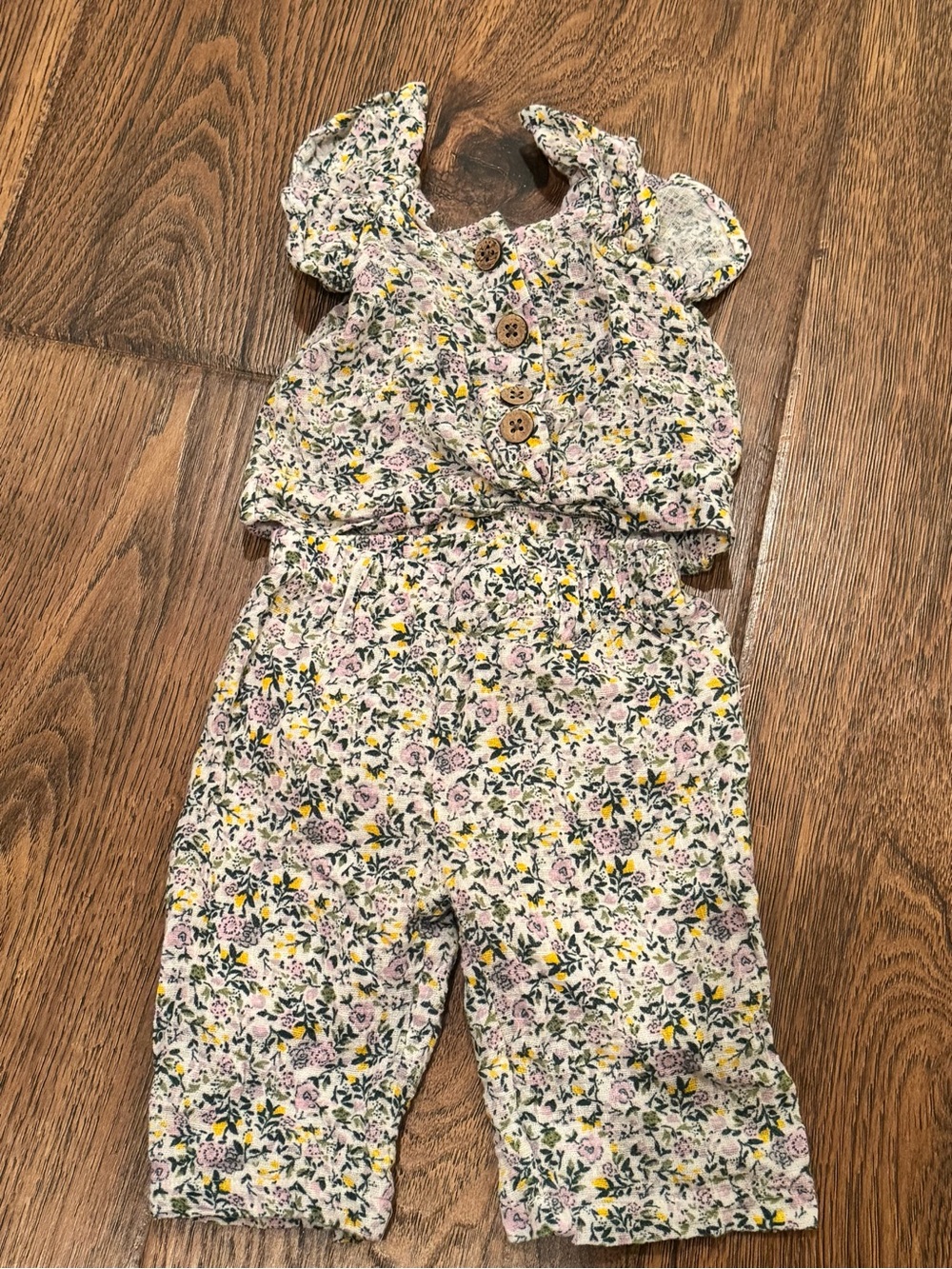 Jessica Simpson Floral Ruffle Romper Set - Pink, Yellow & Green